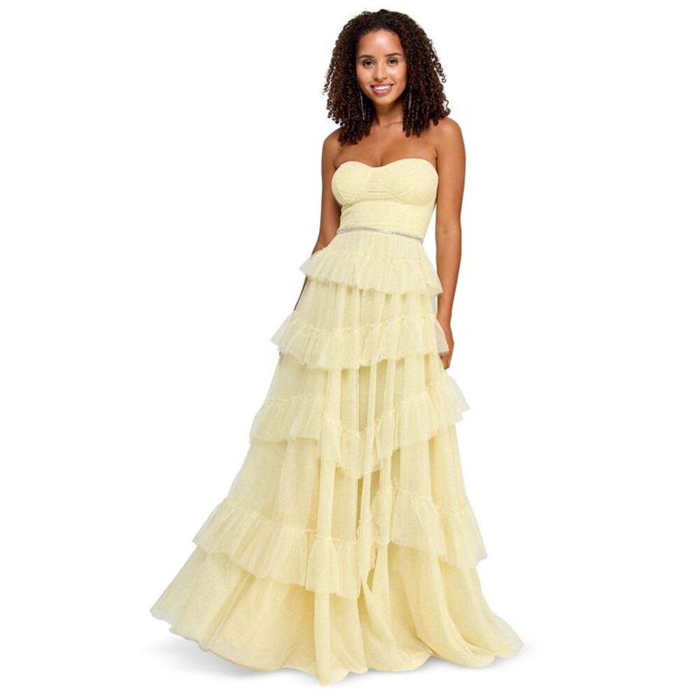 Say Yes to the Prom Womens Strapless Aline Corset Dress, Yellow, Juniors, 3/4...